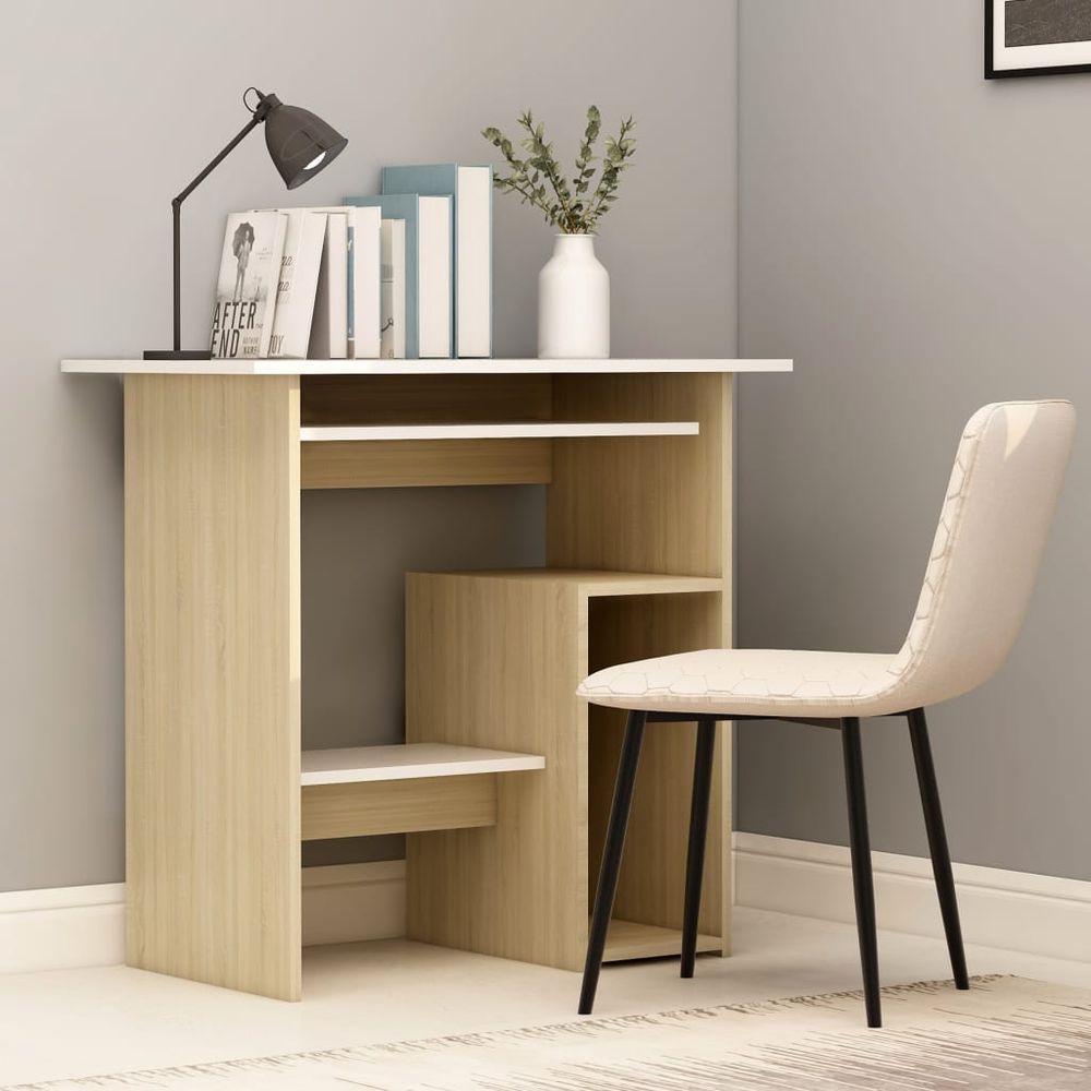 Desk Smoked Oak 80x45x74 cm vidaXL Engineered Wood - Desk from vidaXL