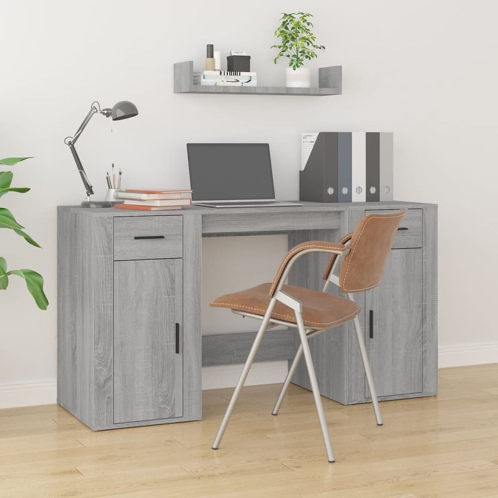 Desk with Cabinet White vidaXL Engineered Wood - Desk from vidaXL