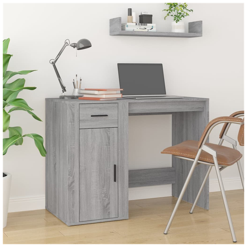 Desk with Cabinet White vidaXL Engineered Wood - Desk from vidaXL