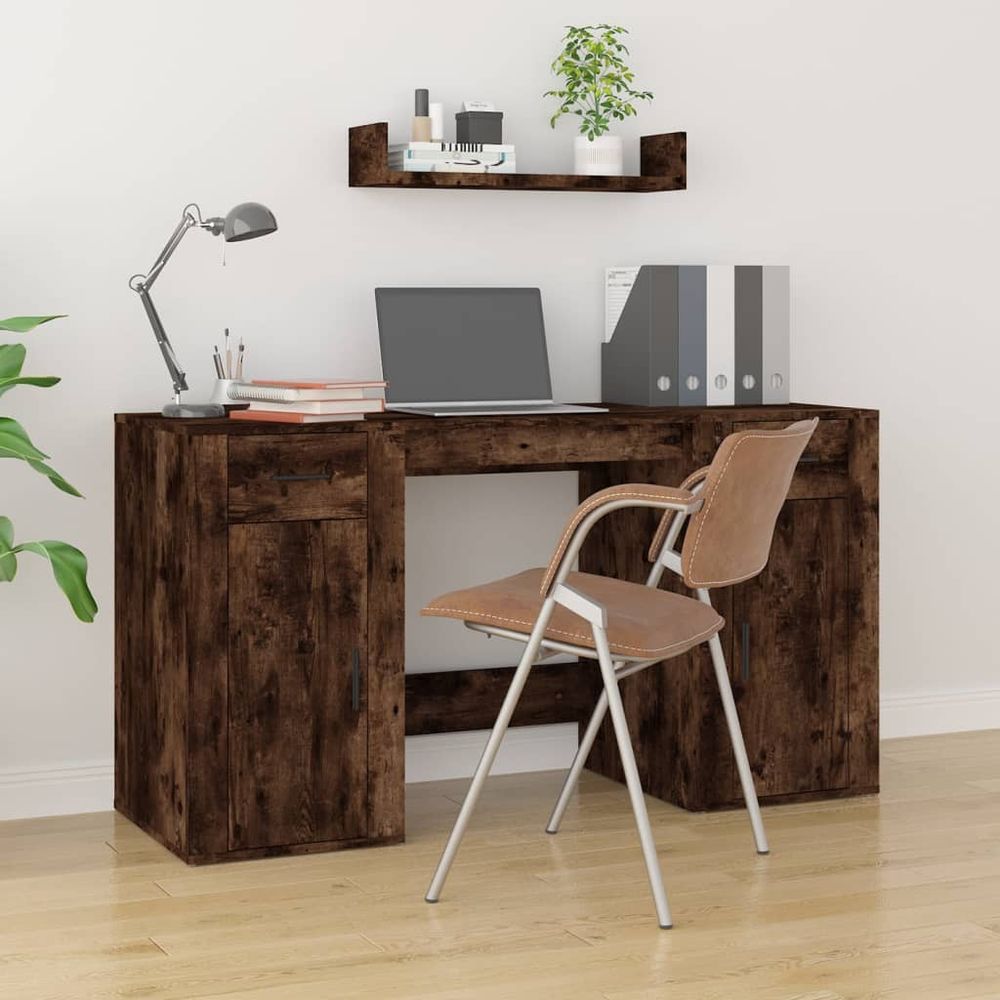 Desk with Cabinet White vidaXL Engineered Wood - Desk from vidaXL
