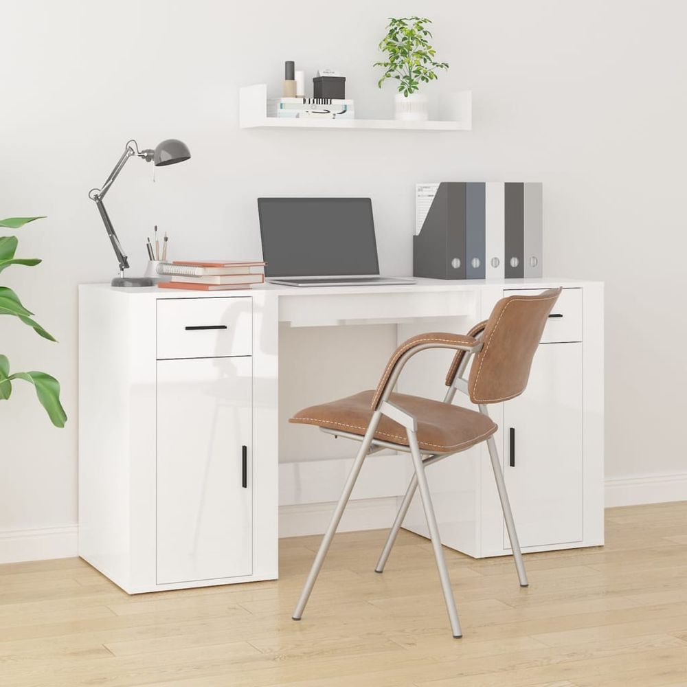 Desk with Cabinet White vidaXL Engineered Wood - Desk from vidaXL