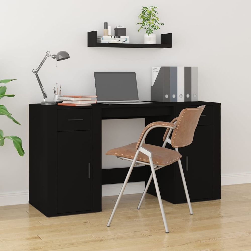 Desk with Cabinet White vidaXL Engineered Wood - Desk from vidaXL
