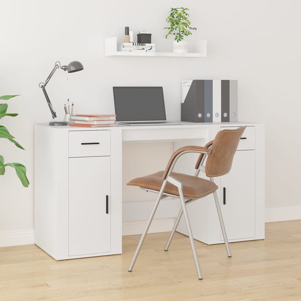 Desk with Cabinet White vidaXL Engineered Wood - Desk from vidaXL