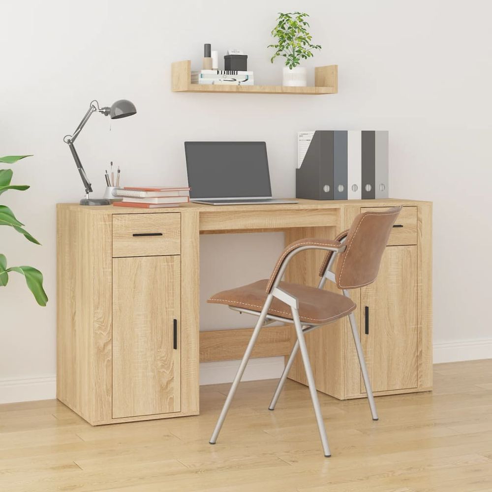 Desk with Cabinet White vidaXL Engineered Wood - Desk from vidaXL