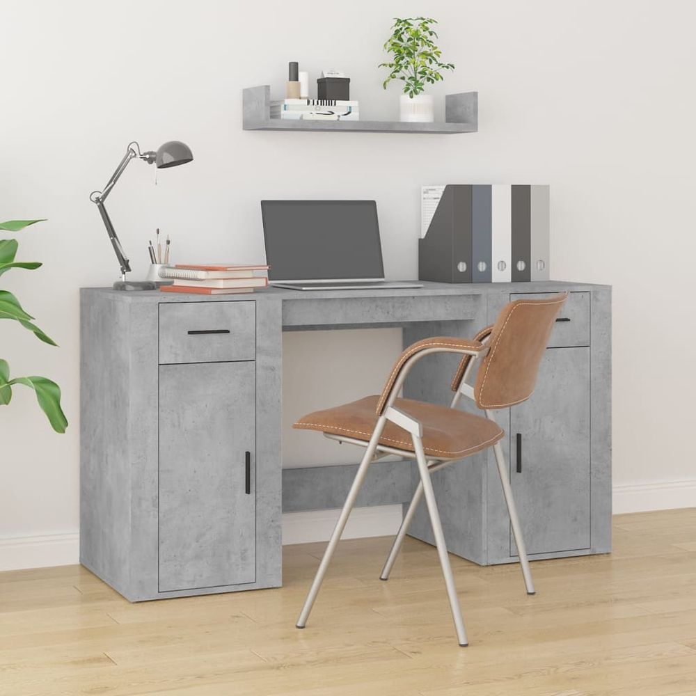Desk with Cabinet White vidaXL Engineered Wood - Desk from vidaXL