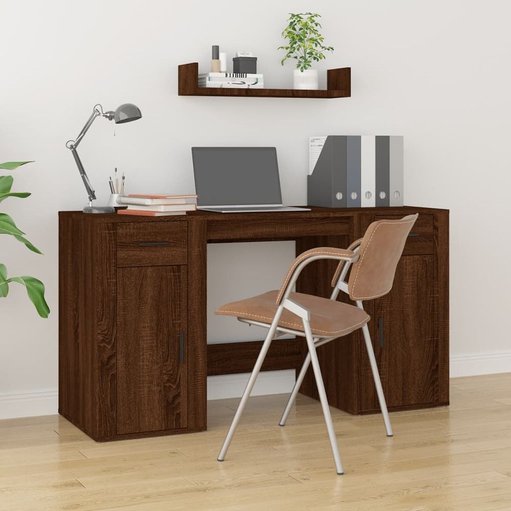 Desk with Cabinet White vidaXL Engineered Wood - Desk from vidaXL