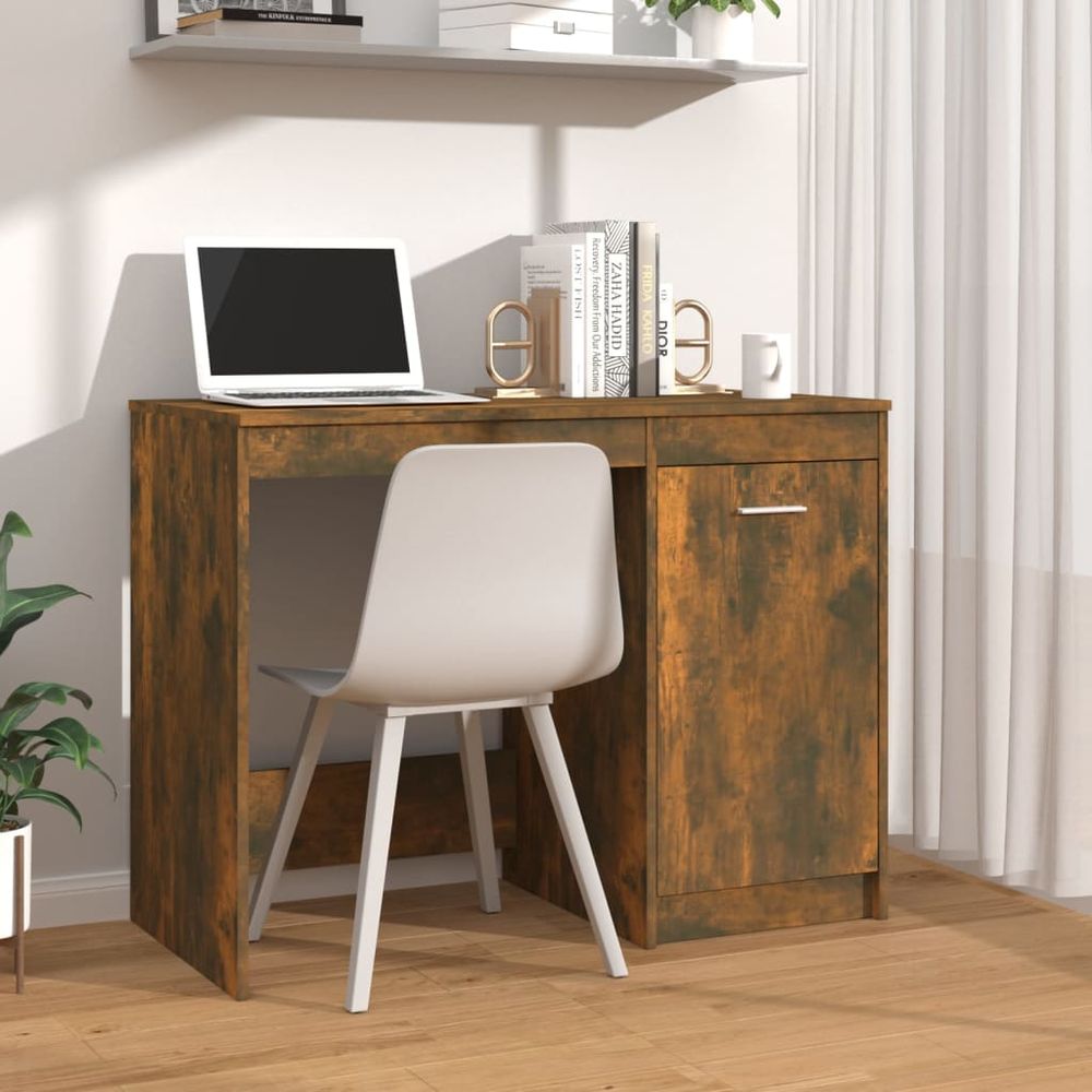 Desk Smoked Oak 100x50x76 cm vidaXL Engineered Wood - Desk from vidaXL