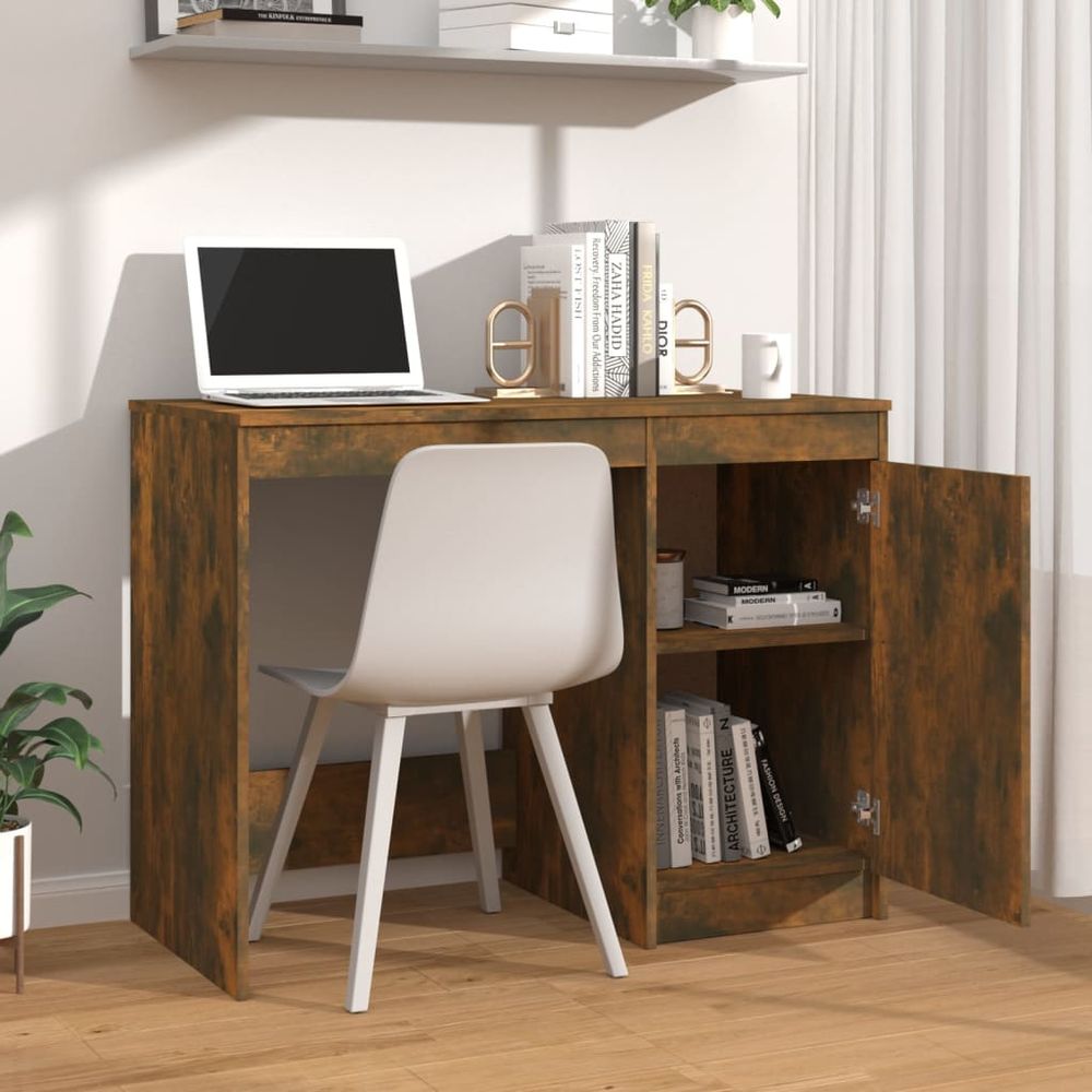 Desk Smoked Oak 100x50x76 cm vidaXL Engineered Wood - Desk from vidaXL