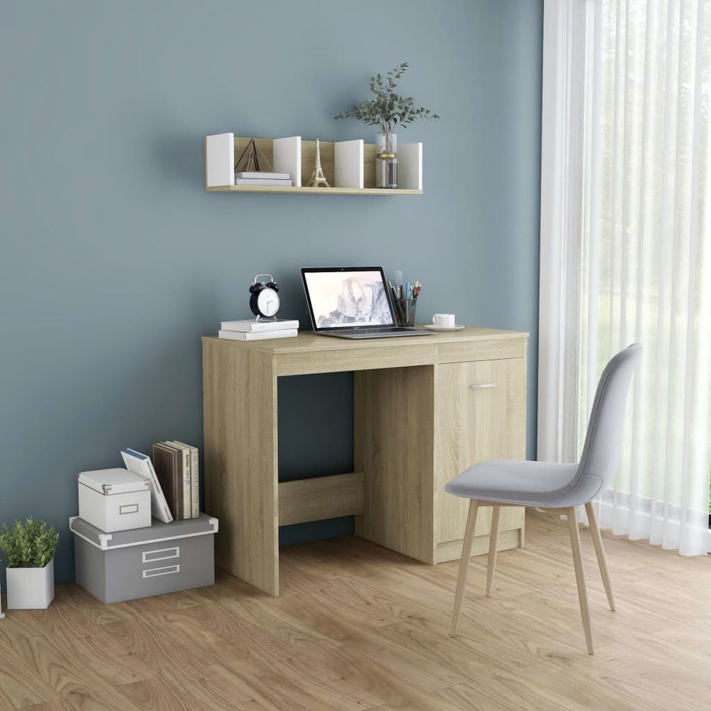 Desk Smoked Oak 100x50x76 cm vidaXL Engineered Wood - Desk from vidaXL