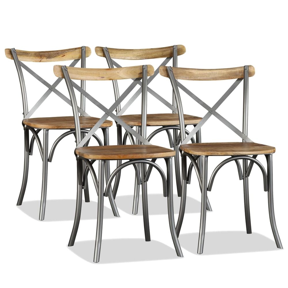 Dining Chairs 4 pcs vidaXL Solid Mango Wood and Steel Cross Back - Dining Chairs from vidaXL