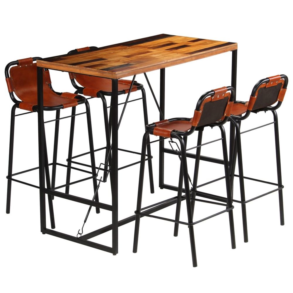 Bar Set 3 Pieces vidaXL Solid Reclaimed Wood and Genuine Goat Leather - Dining Set from vidaXL