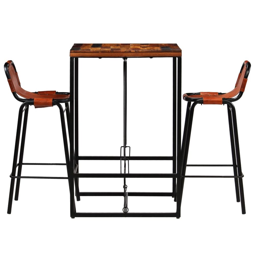 Bar Set 3 Pieces vidaXL Solid Reclaimed Wood and Genuine Goat Leather - Dining Set from vidaXL