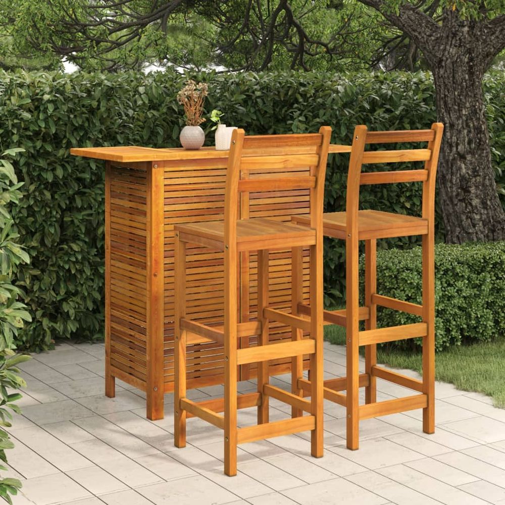 Bar Table and Chair Set 3 Pieces vidaXL Solid Acacia Wood - Dining Set from vidaXL