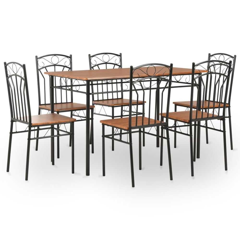 7 Piece Dining Set MDF and Steel Brown - Dining Set from vidaXL