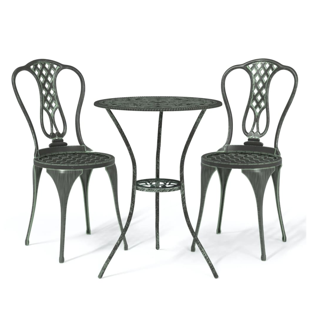 3 Piece vidaXL Bistro Set Cast Aluminium Green - Dining Set from vidaXL