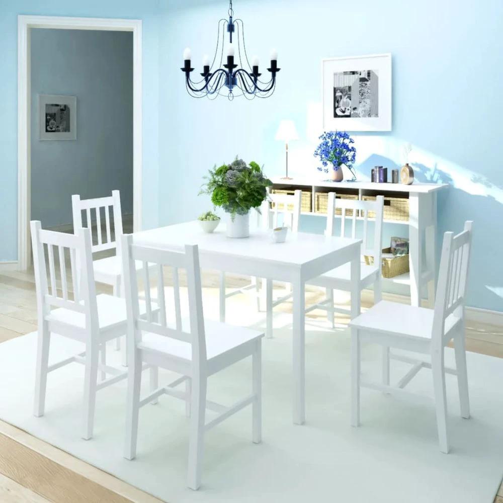 Three Piece Dining Set Pinewood vidaXL White by vidaXL