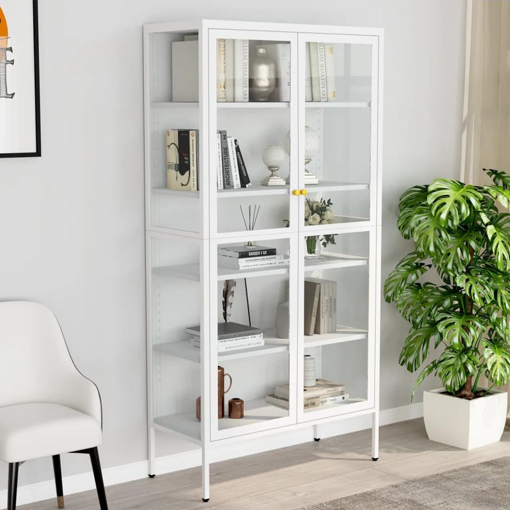 Display Cabinet White vidaXL 90x40x180 cm Steel and Tempered Glass - Display Cabinet from vidaXL