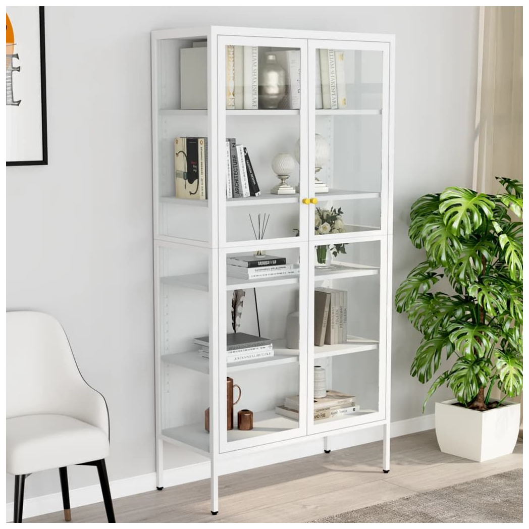 Display Cabinet White vidaXL 90x40x180 cm Steel and Tempered Glass - Display Cabinet from vidaXL