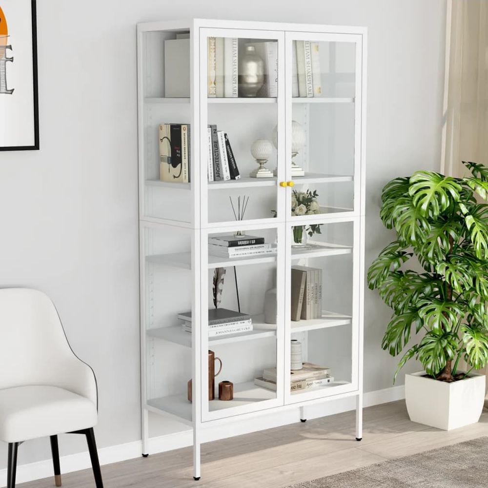 Display Cabinet White vidaXL 90x40x180 cm Steel and Tempered Glass - Display Cabinet from vidaXL