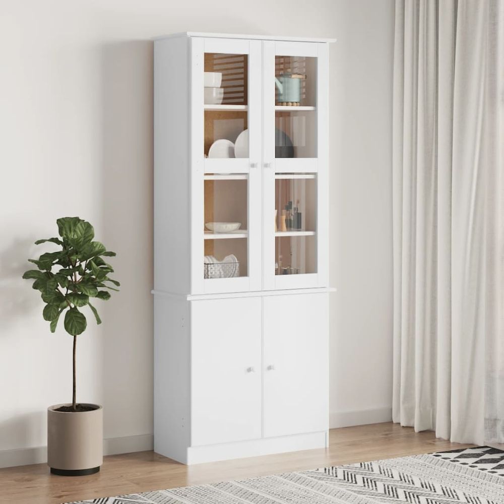 Glass Display Cabinet ALTA vidaXL White 77x35x186.5 cm Solid Wood Pine - Display Cabinet from vidaXL