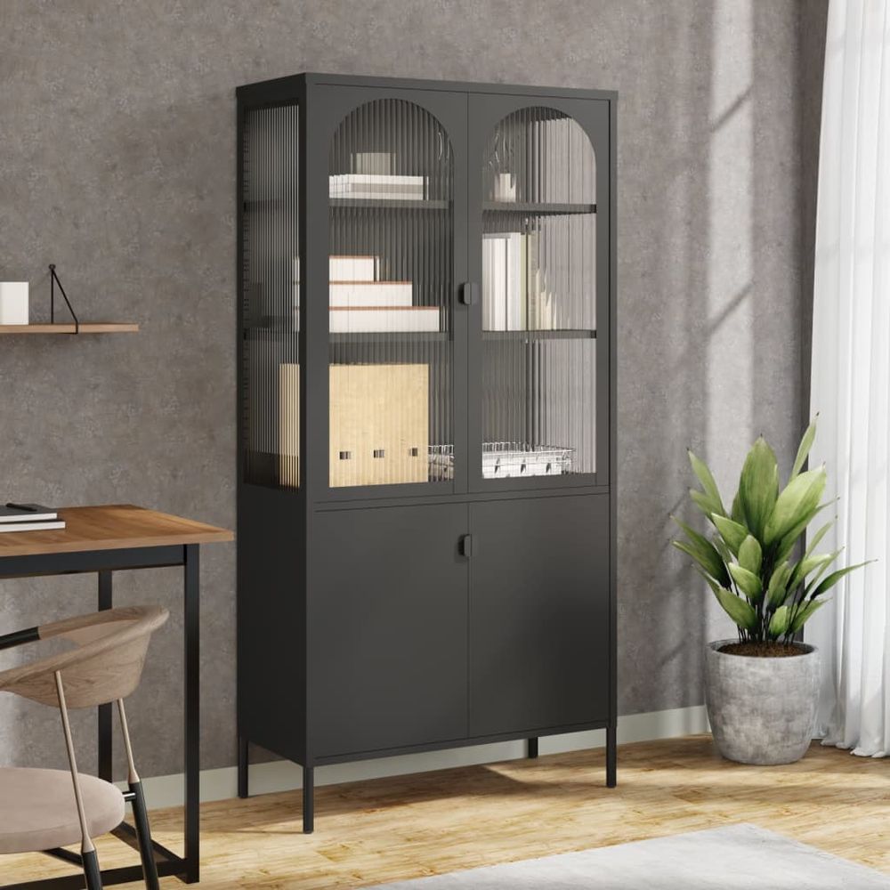 Highboard Black 90x40x180 cm vidaXL Glass and Steel - Display Cabinet from vidaXL