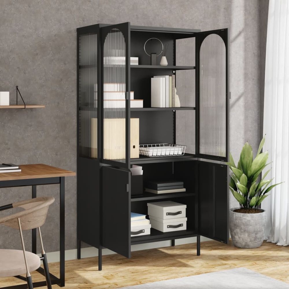 Highboard Black 90x40x180 cm vidaXL Glass and Steel - Display Cabinet from vidaXL