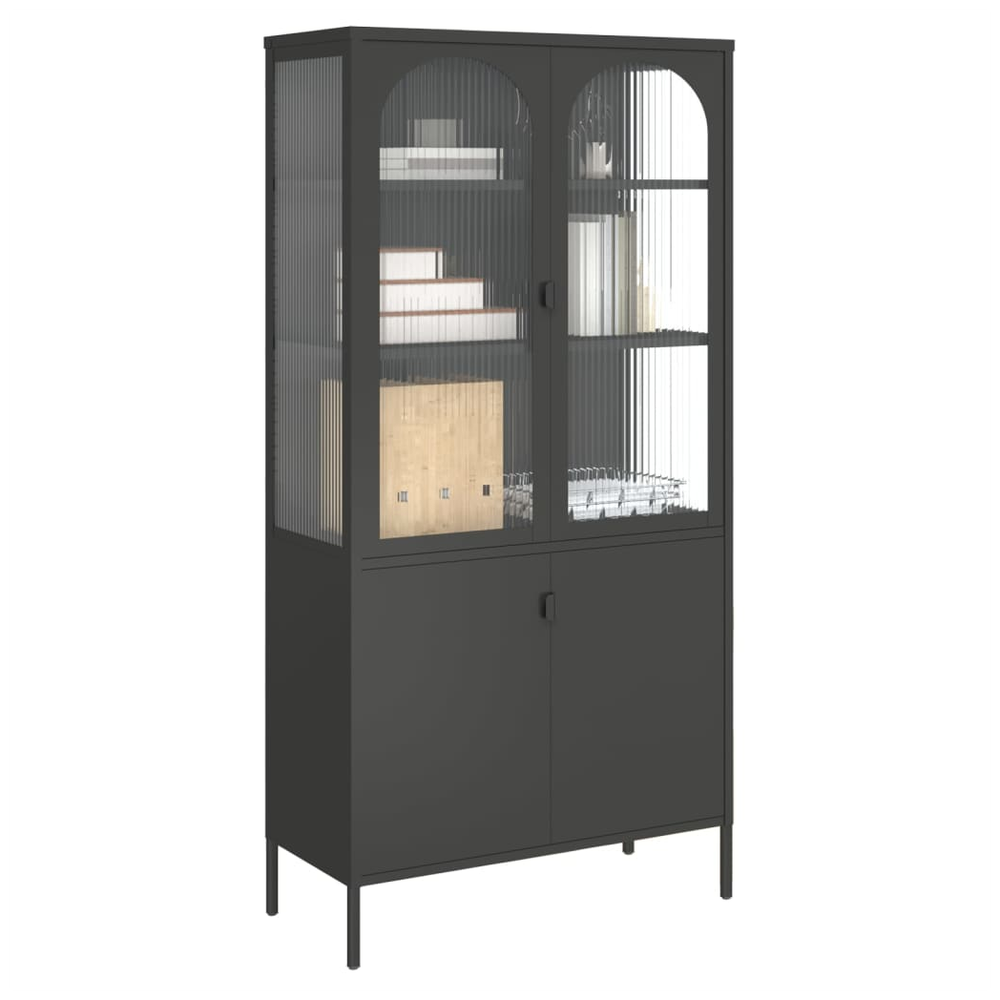 Highboard Black 90x40x180 cm vidaXL Glass and Steel - Display Cabinet from vidaXL