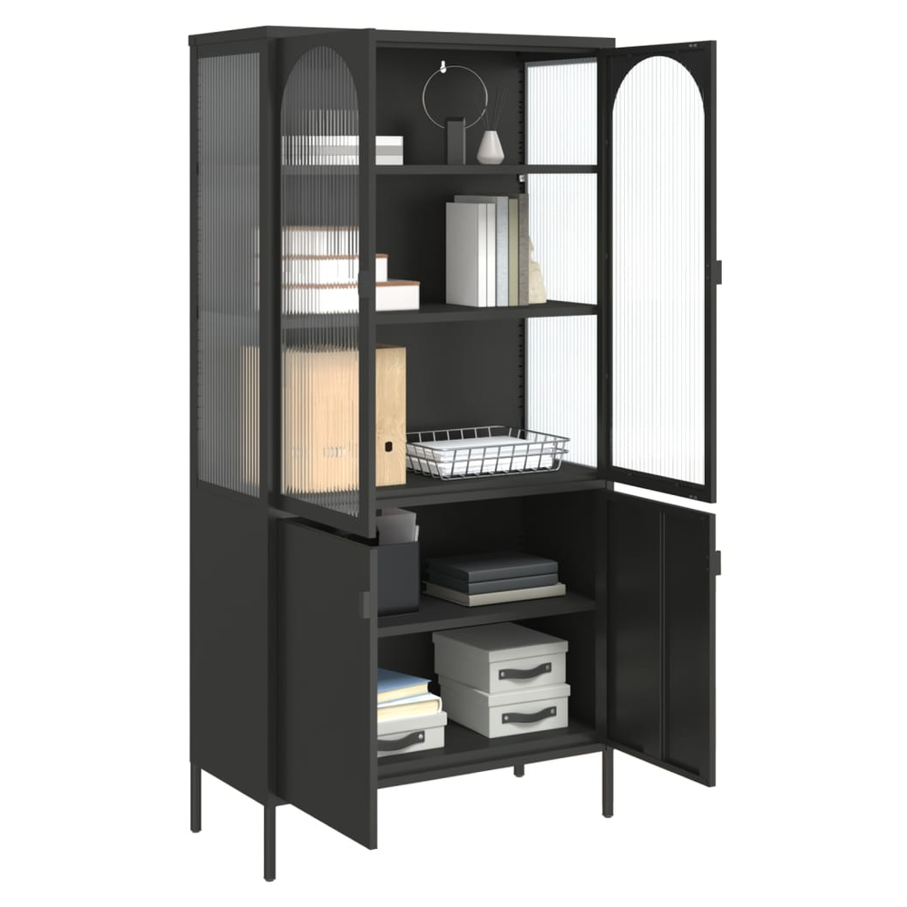 Highboard Black 90x40x180 cm vidaXL Glass and Steel - Display Cabinet from vidaXL