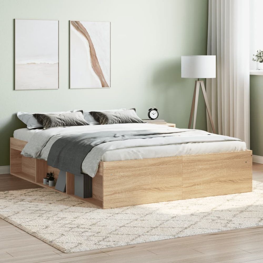 Bed Frame Sonoma Oak 135x190 cm vidaXL Double - Double Bed from vidaXL