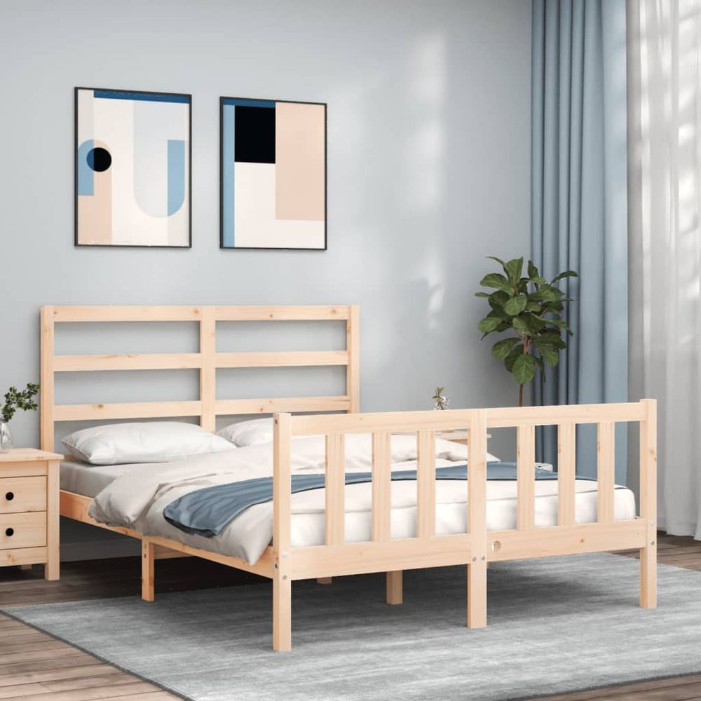 Bed Frame with Headboard vidaXL Double Solid Wood - Double Bed from vidaXL