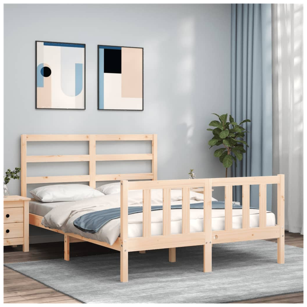 Bed Frame with Headboard vidaXL Double Solid Wood - Double Bed from vidaXL