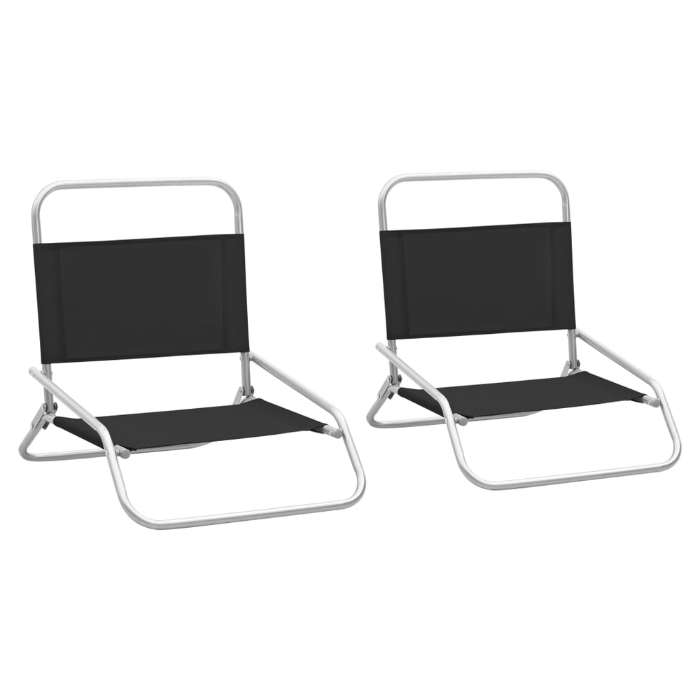 Folding Beach Chairs 2 pcs vidaXL Black Fabric - Folding Chairs from vidaXL