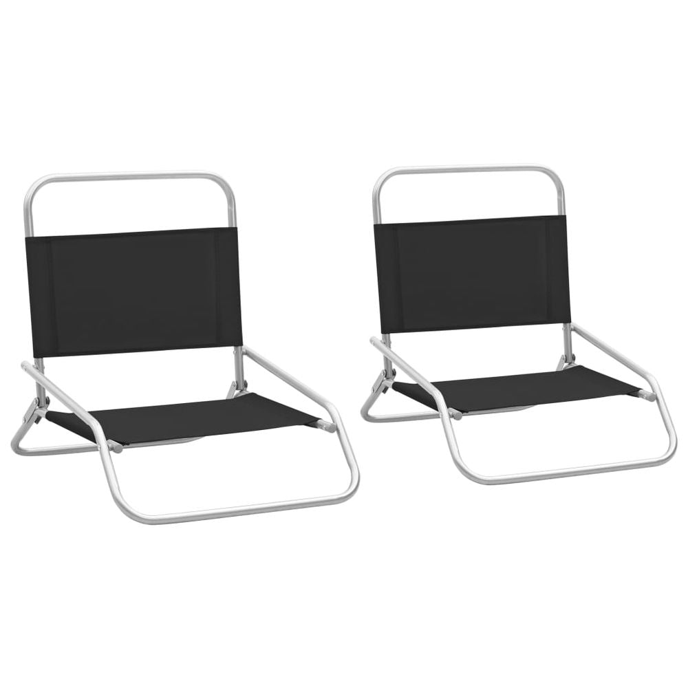 Folding Beach Chairs 2 pcs vidaXL Black Fabric - Folding Chairs from vidaXL