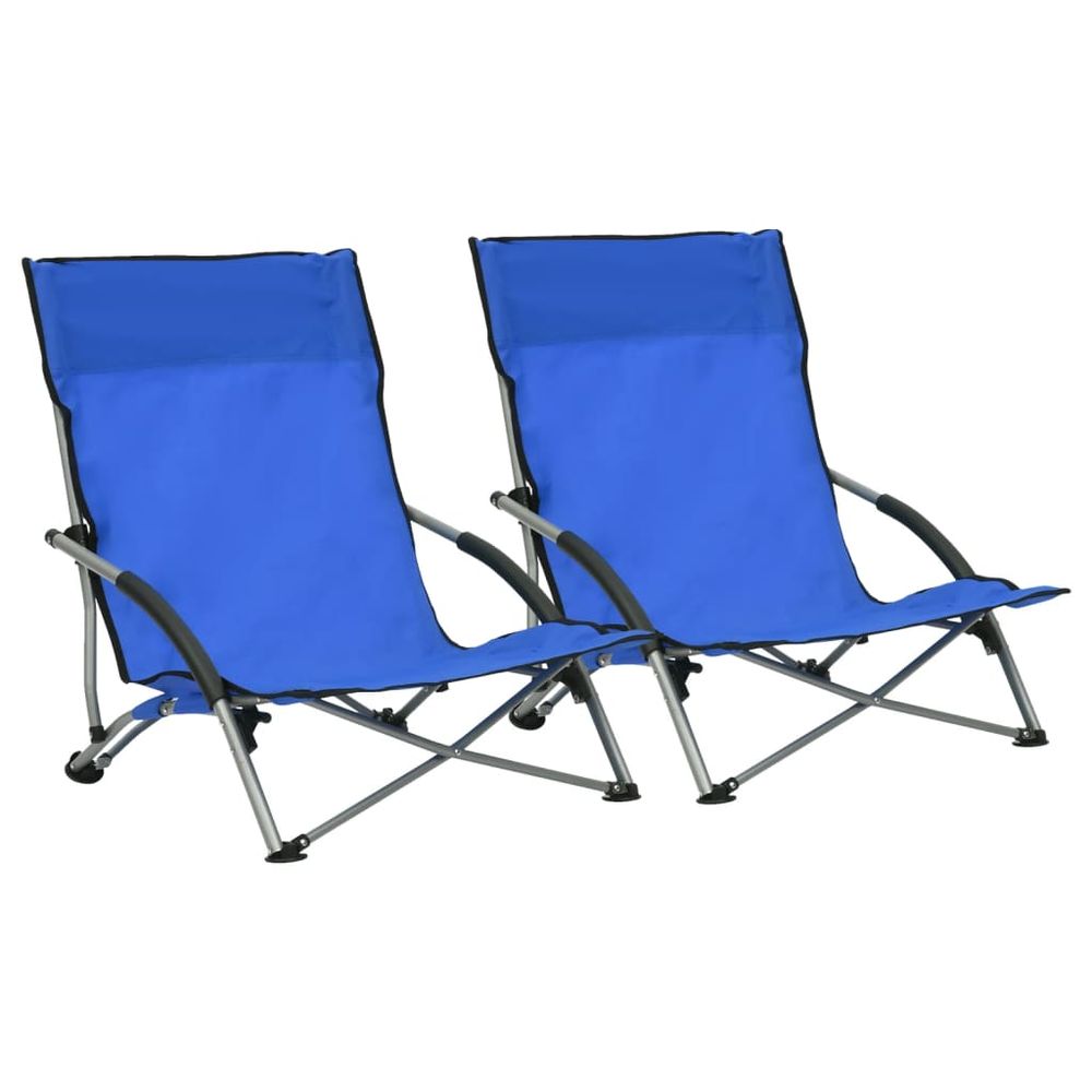 Folding Beach Chairs 2 pcs vidaXL Blue Fabric - Folding Chairs from vidaXL