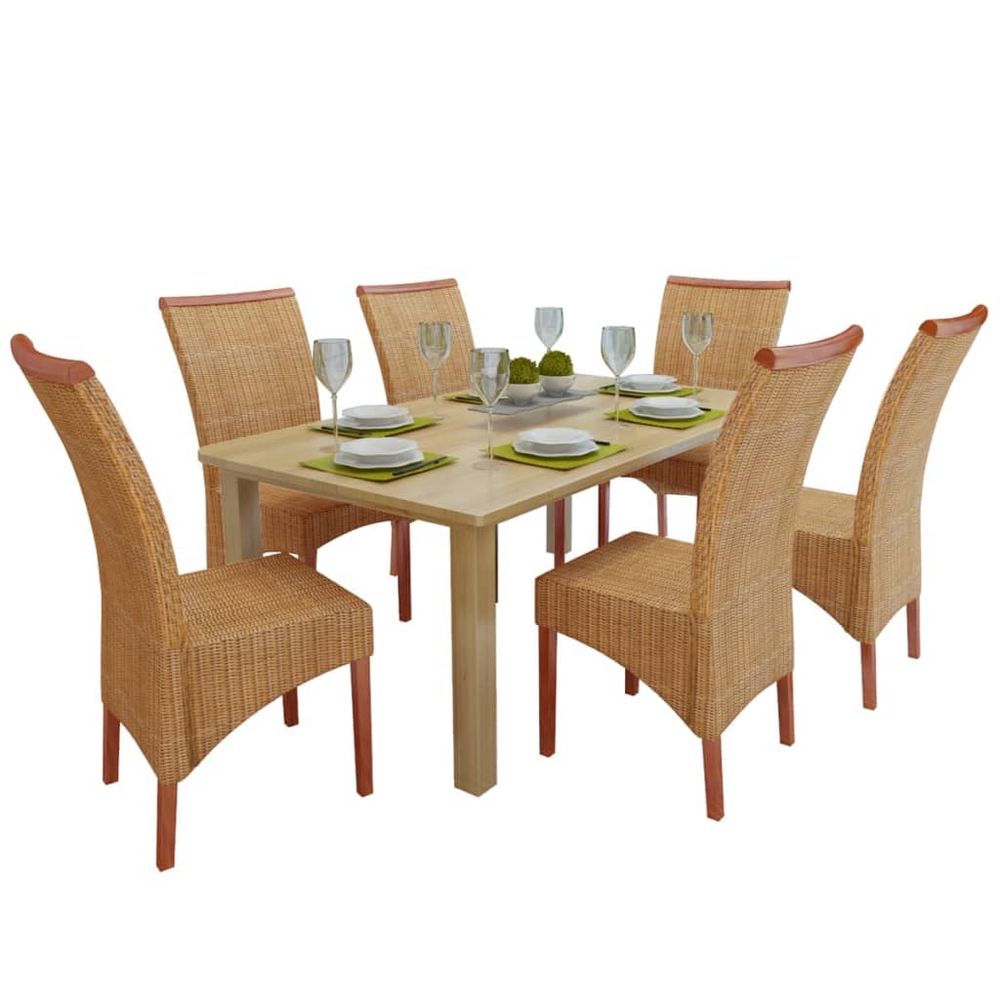 Dining Chairs 4 pcs vidaXL Brown Natural Rattan - Garden Chairs from vidaXL