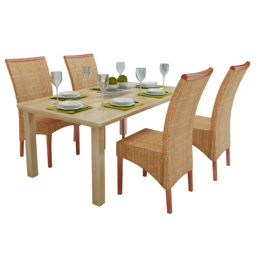 Dining Chairs 4 pcs vidaXL Brown Natural Rattan - Garden Chairs from vidaXL
