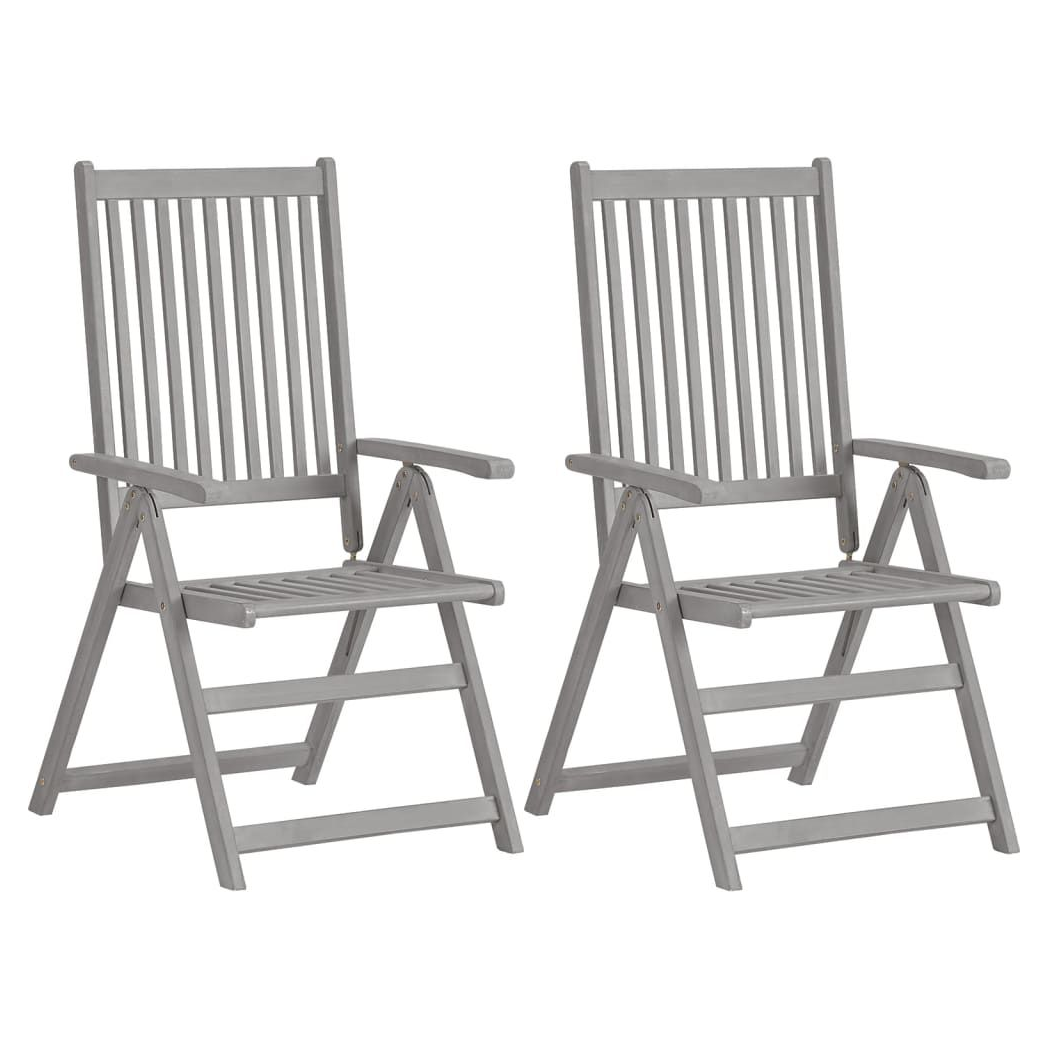 Garden Reclining Chairs 2 pcs vidaXL Grey Solid Acacia Wood - Garden Chairs from vidaXL