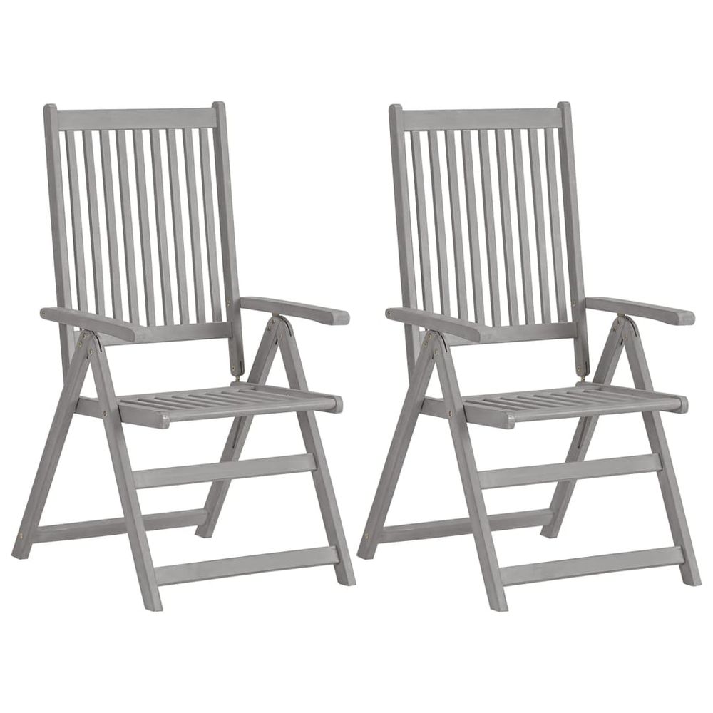 Garden Reclining Chairs 2 pcs vidaXL Grey Solid Acacia Wood - Garden Chairs from vidaXL