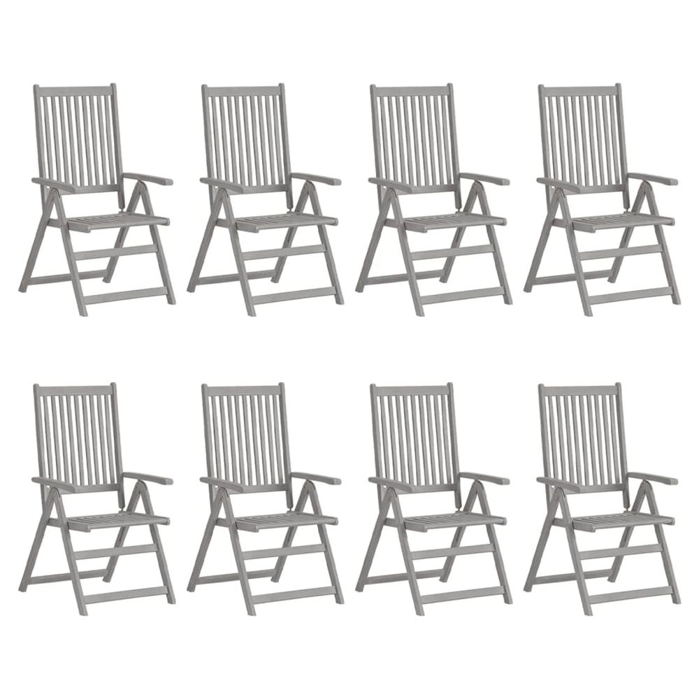Garden Reclining Chairs 2 pcs vidaXL Grey Solid Acacia Wood - Garden Chairs from vidaXL