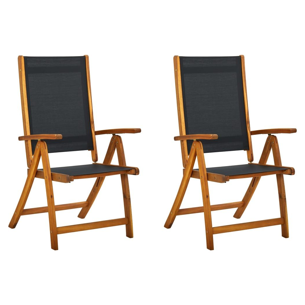 Folding Garden Chairs 2 pcs vidaXL Solid Acacia Wood and Textilene - Garden Chairs from vidaXL