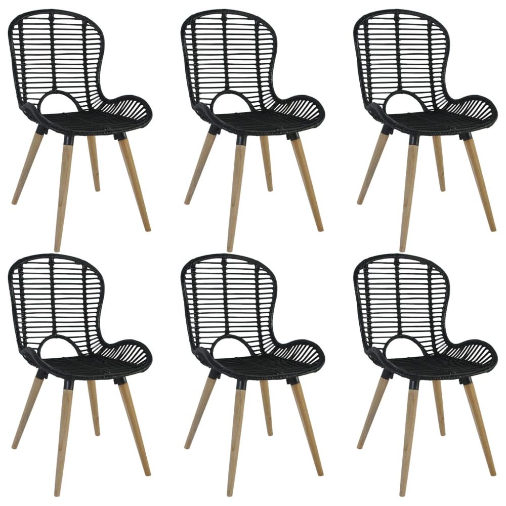 Dining Chairs 6 pcs vidaXL Black Natural Rattan - Garden Chairs from vidaXL
