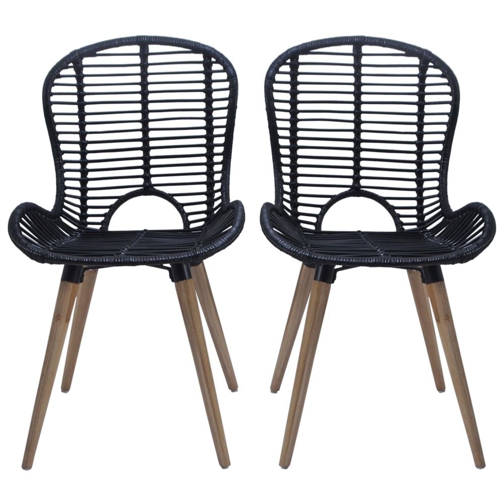 Dining Chairs 6 pcs vidaXL Black Natural Rattan - Garden Chairs from vidaXL