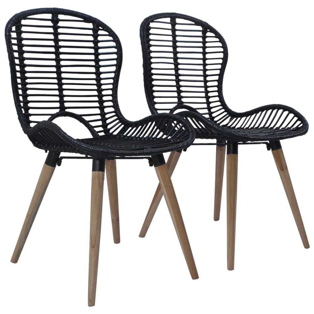 Dining Chairs 6 pcs vidaXL Black Natural Rattan - Garden Chairs from vidaXL