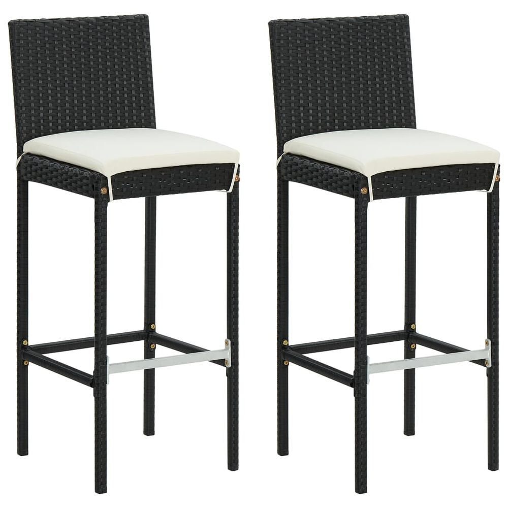 Garden Bar Stools with Cushions 2 pcs vidaXL Black Poly Rattan - Garden Chairs from vidaXL