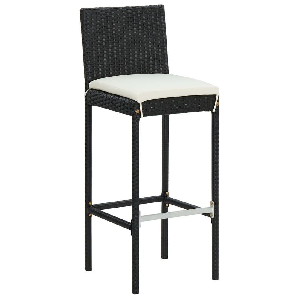 Garden Bar Stools with Cushions 2 pcs vidaXL Black Poly Rattan - Garden Chairs from vidaXL