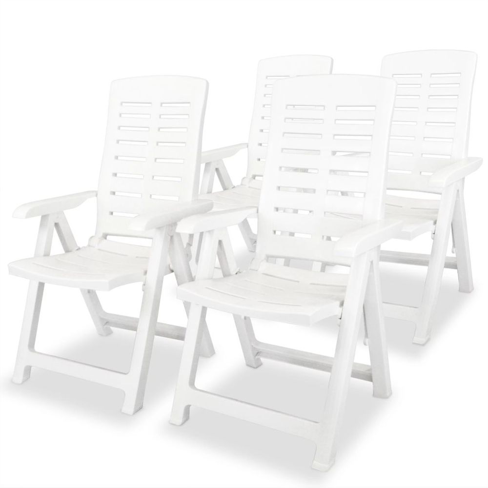 Reclining Garden Chairs 4 pcs vidaXL Plastic White - Garden Chairs from vidaXL