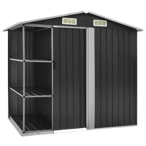 vidaXL vidaXL Garden Shed with Rack Grey 205x130x183 cm Iron - Garden Shed