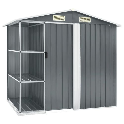 vidaXL Garden Shed with Rack Grey 205x130x183 cm Iron - Garden Shed from vidaXL