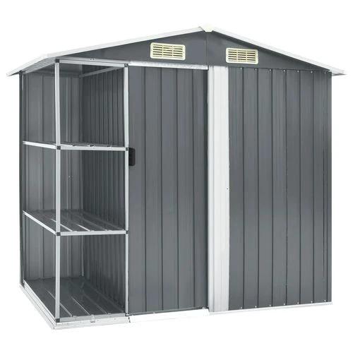 vidaXL vidaXL Garden Shed with Rack Grey 205x130x183 cm Iron - Garden Shed