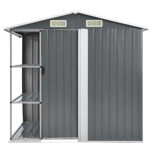 vidaXL vidaXL Garden Shed with Rack Grey 205x130x183 cm Iron - Garden Shed